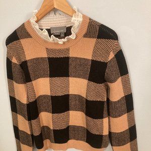 Anthropologie Plaid Ruffle-Collar Pullover Sweater - Small - never worn